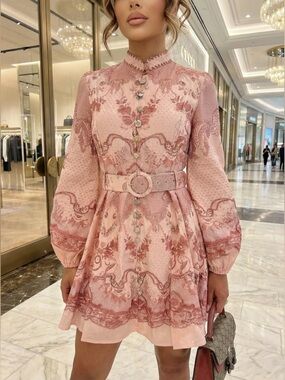 Pink Floral Belted Mini Dress S/M